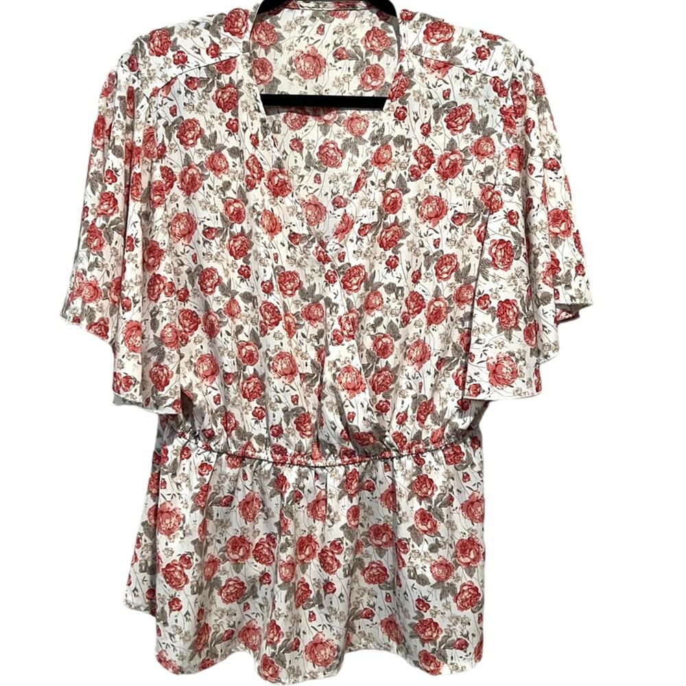 SHEIN Floral Surplice Neckline Peplum Blouse Sz 2XL